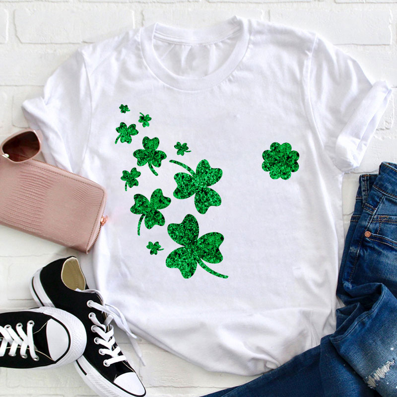 Glitter Clover Teacher T-Shirt Sale-Teachersgram