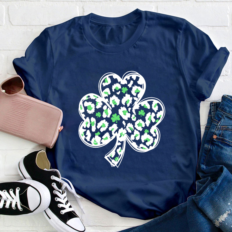 Green Leopard Clover Teacher T-Shirt