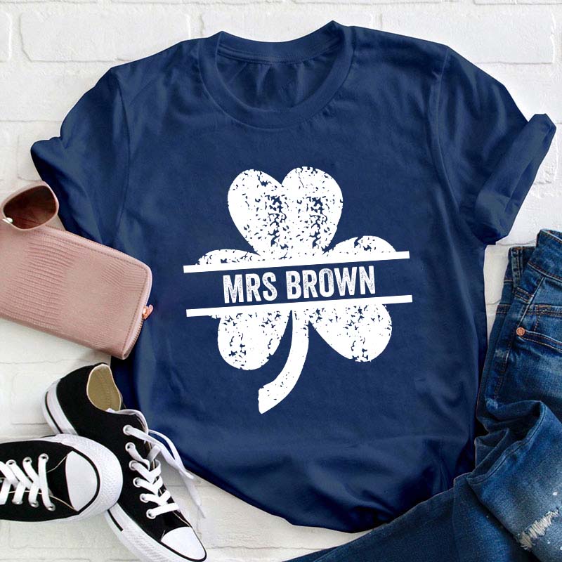 Personalized Lucky Clovers Teacher T-Shirt