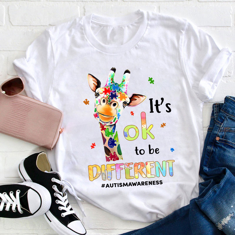 Giraffe It's Ok To Be Different Teacher T-Shirt
