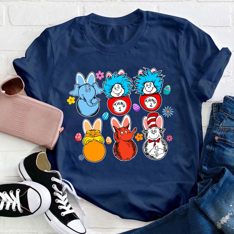 Easter Cartoon Bunny Teacher T-Shirt