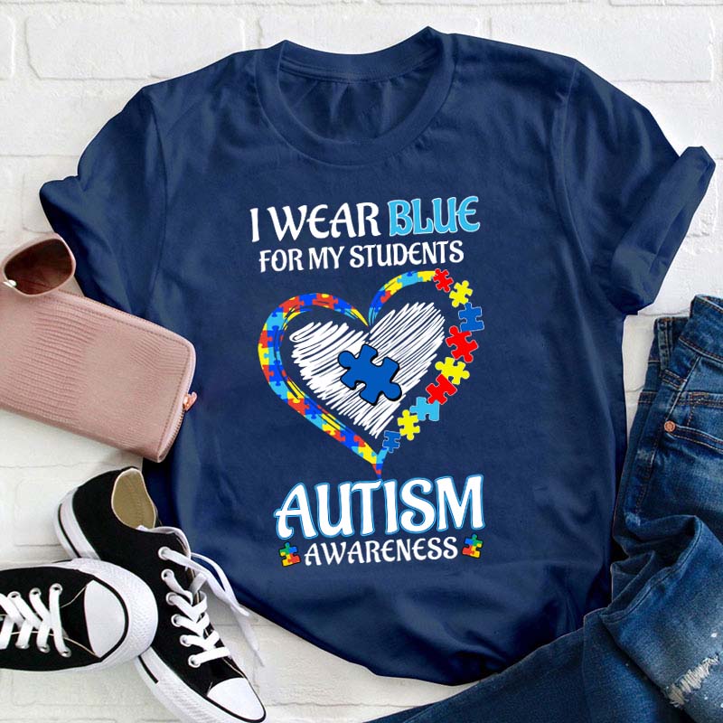 Personalized I Wear Blue For Autism Awareness Teacher T-Shirt