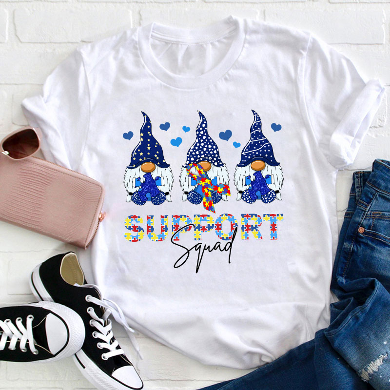 Support Squad Gnome Autism Awareness Teacher T-Shirt