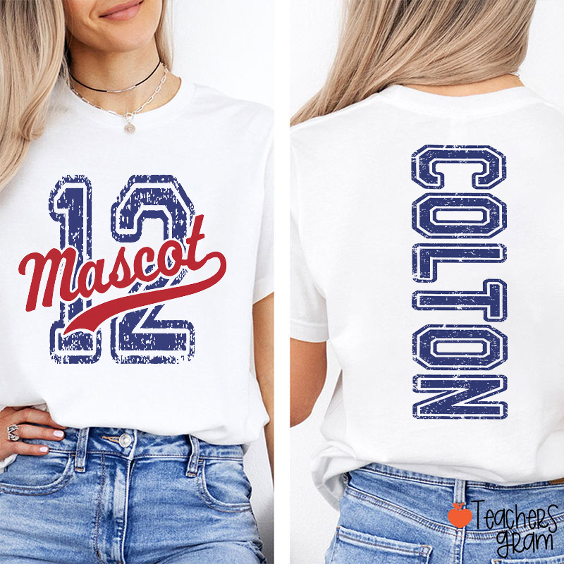 Personalized Mascot Name Number Vintage Distressed Teacher Two Sided T-Shirt