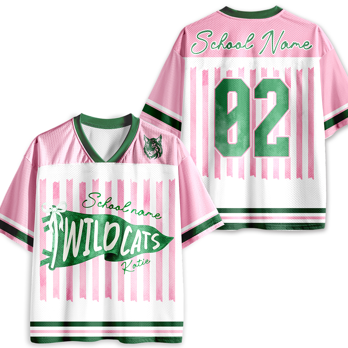 Personalized Mascot School Spirit Stripes Pennant Teacher Mesh Jersey