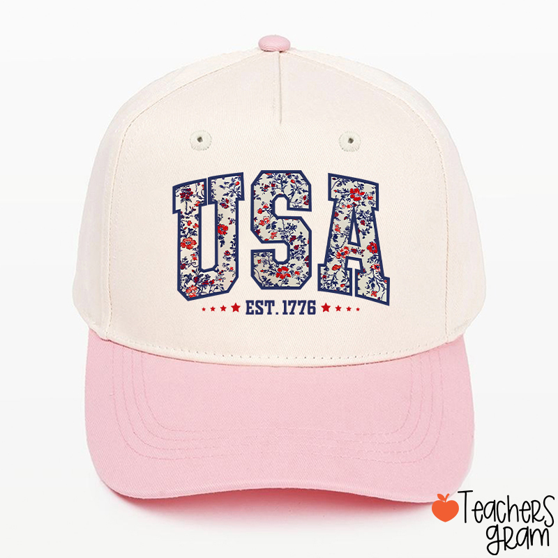Retro Floral USA Teacher Baseball Cap