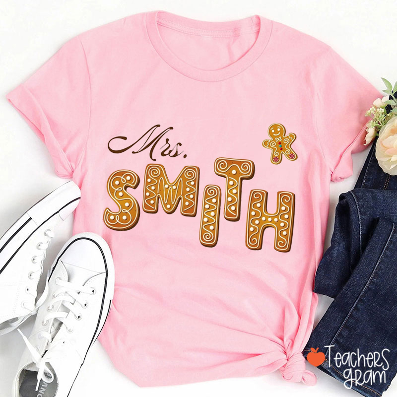 Personalized Name Gingerbread Teacher T-Shirt