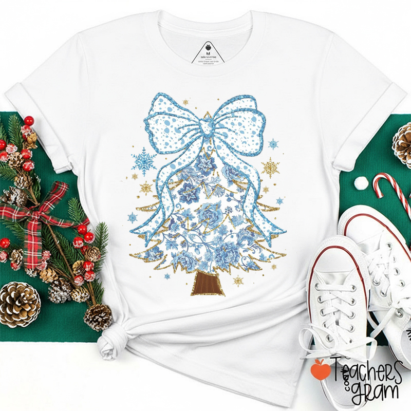 Faux Glitter Coquette Toile Christmas Teacher T-Shirt