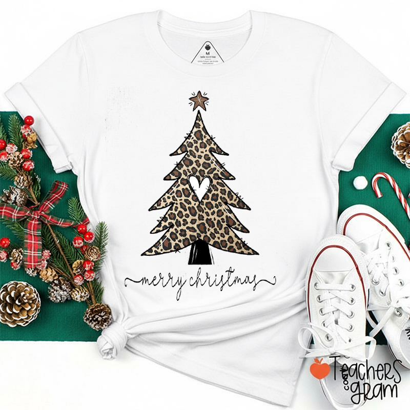 Leopard Christmas Tree Teacher T-Shirt
