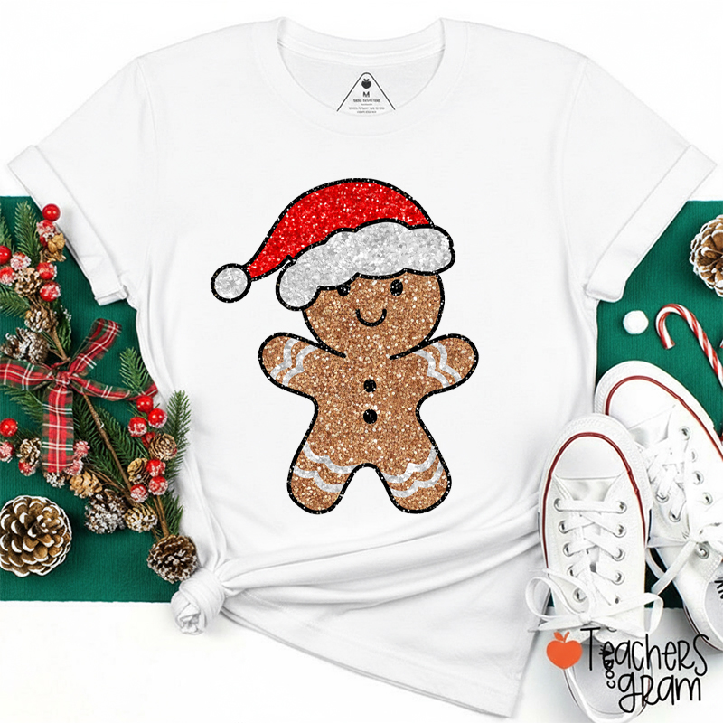 Glitter Gingerbread Man Teacher T-Shirt