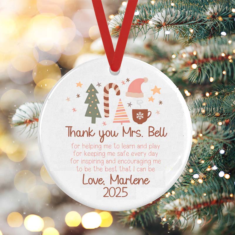 Personalized Thank You For Your Help This Christmas Teacher Ceramic Christmas Ornament