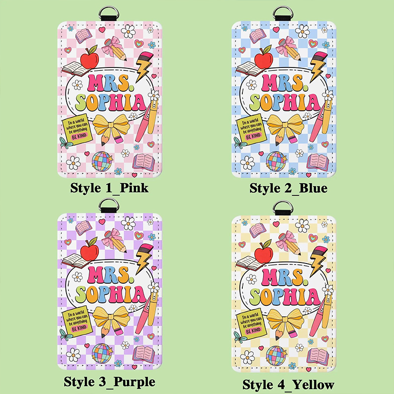 Personalized Name Checkered Bow Teacher Card Holder