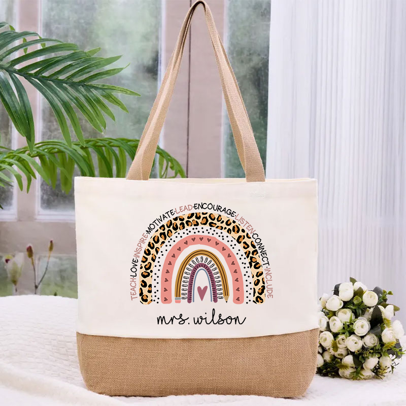 Personalized Name Teach Inspire Lead Teacher Canvas Tote Bag
