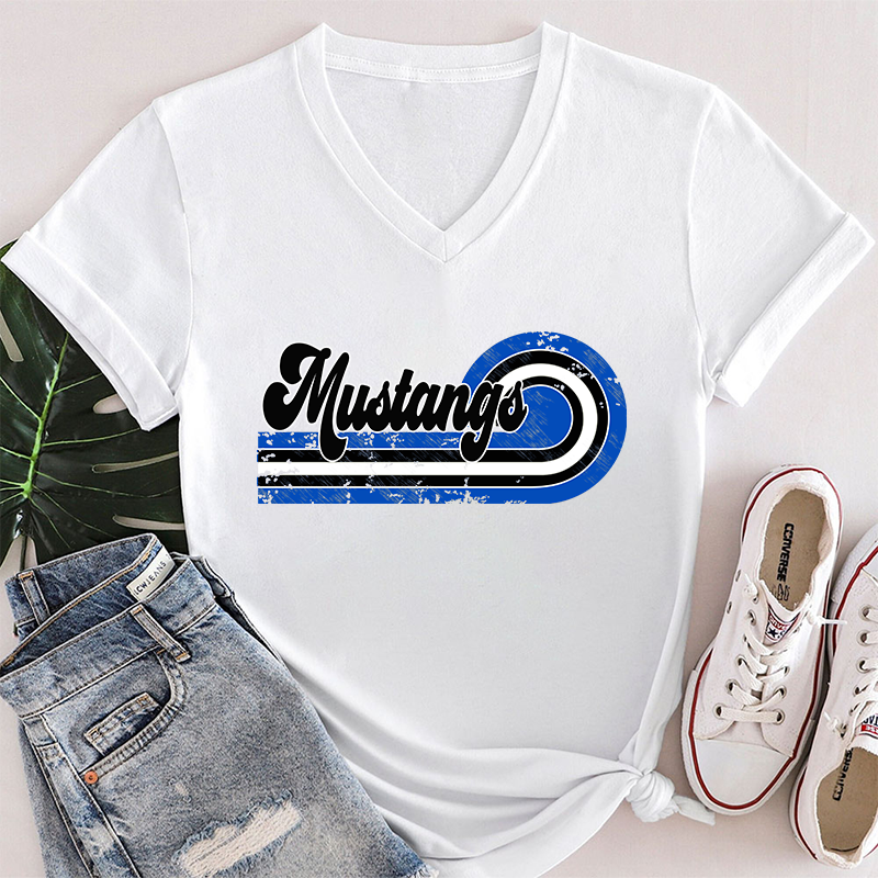 Personalized Retro Mascot School Spirit Teacher Female V-Neck T-Shirt
