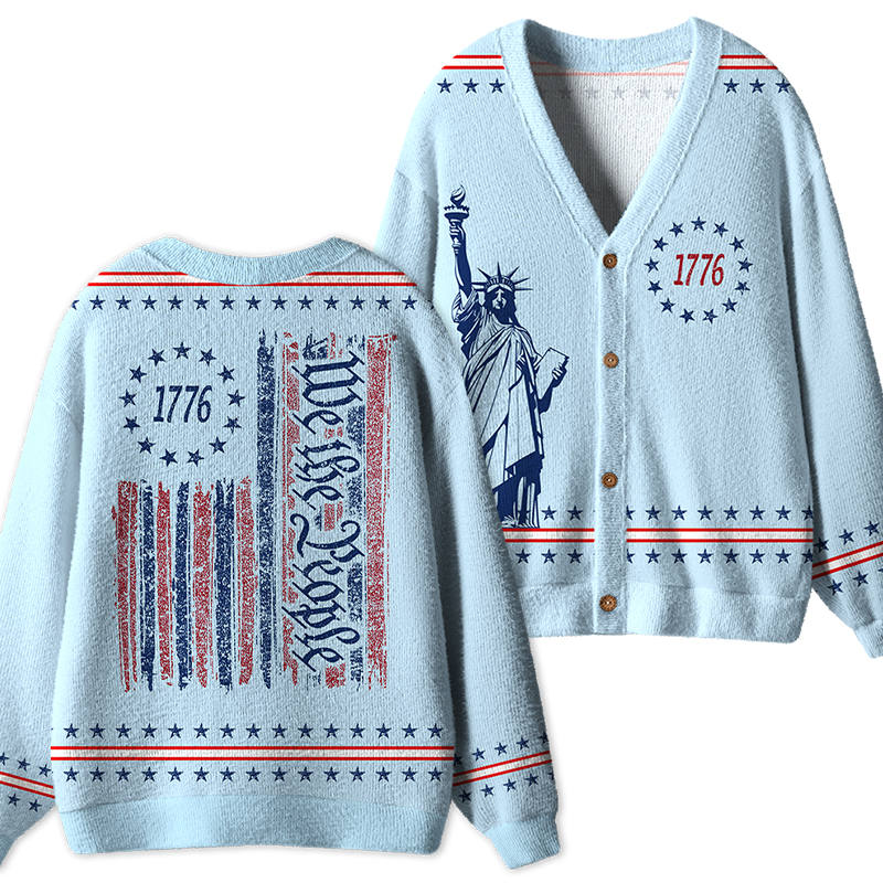 We The People Statue Of Liberty Teacher Ugly Cardigan Sweaters