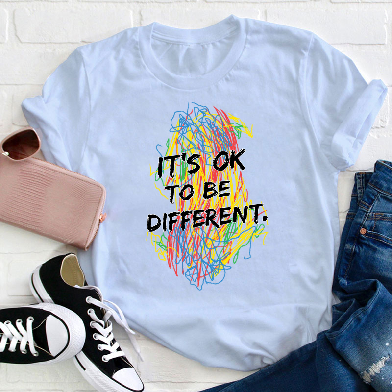 Colorful Crayon It's Ok To Be Different Teacher T-Shirt