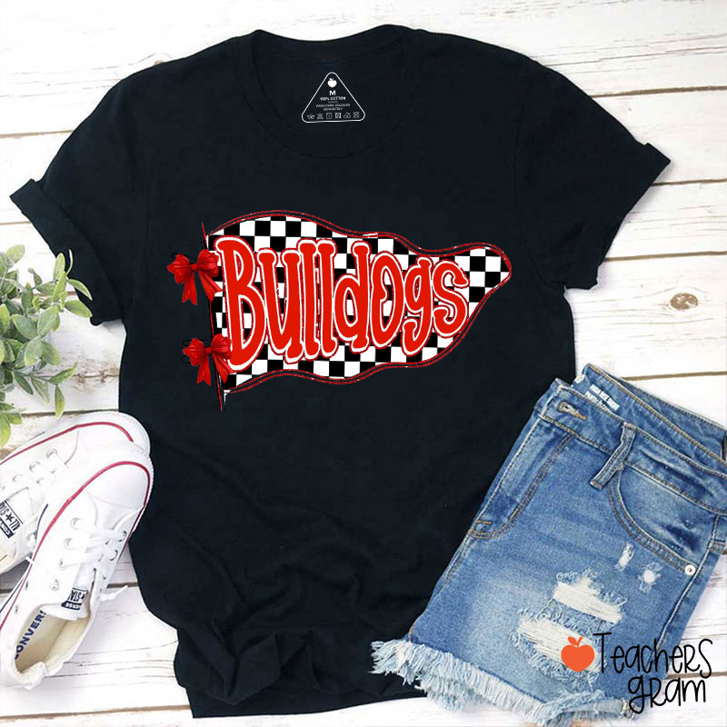 Personalized Mascot Checkered Pennant School Spirit Teacher T-Shirt
