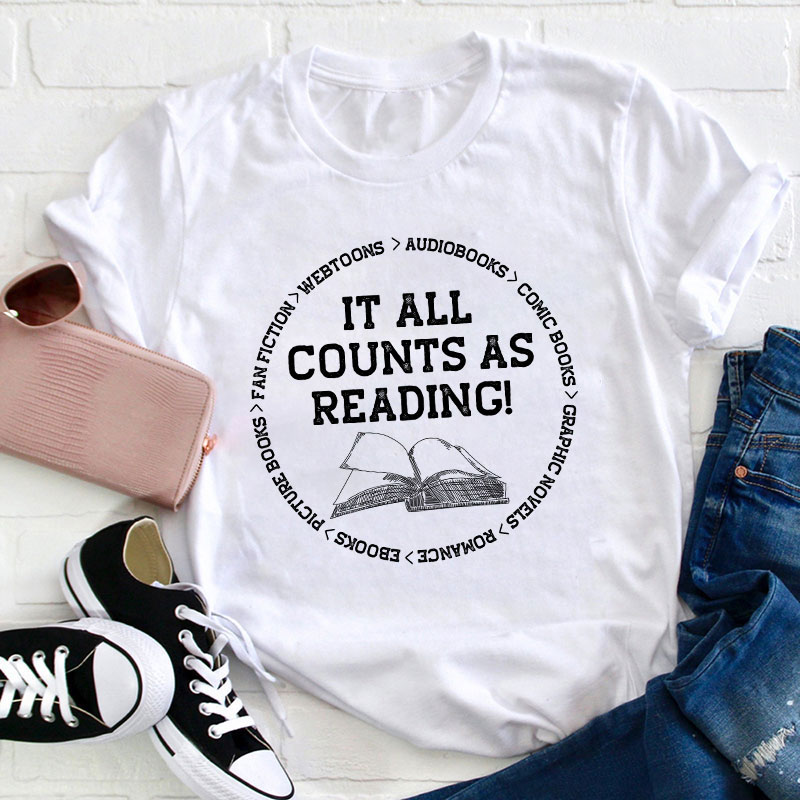 It All Counts As Reading Teacher T-Shirt Sale-Teachersgram