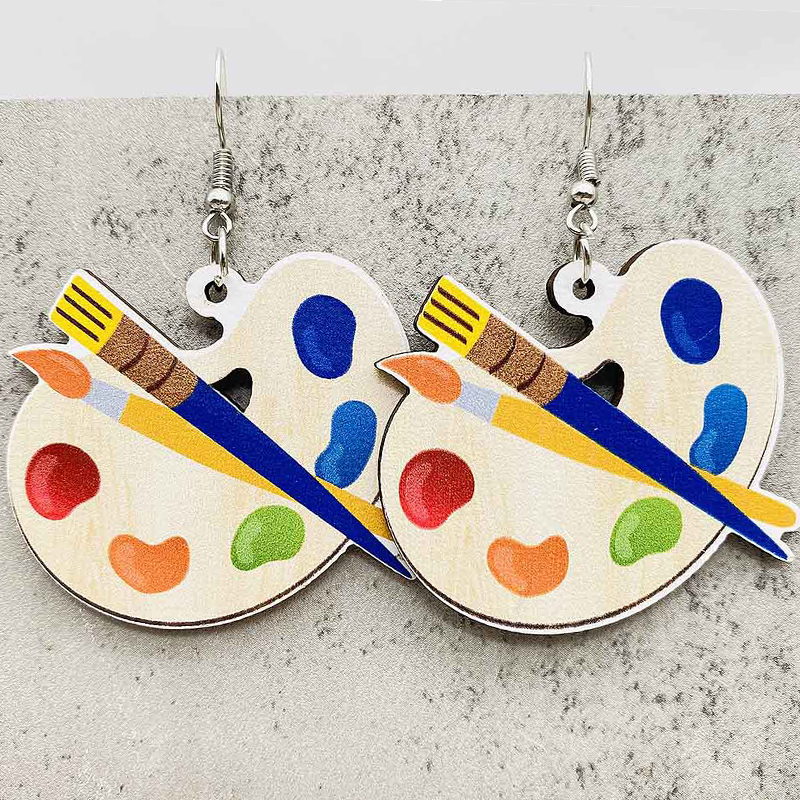 Art Color Palette Teacher Wooden Earrings