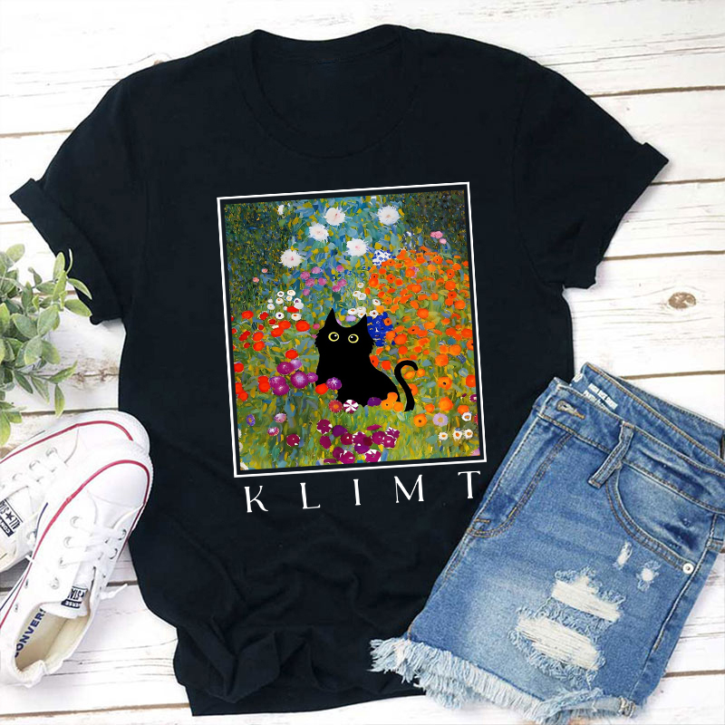 Klimt Cat Garden Cat Teacher T-Shirt