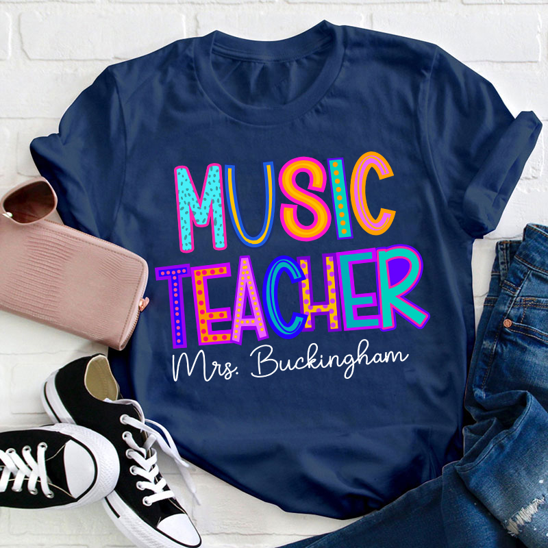 Personalized Name Neon Lights Teacher T-Shirt