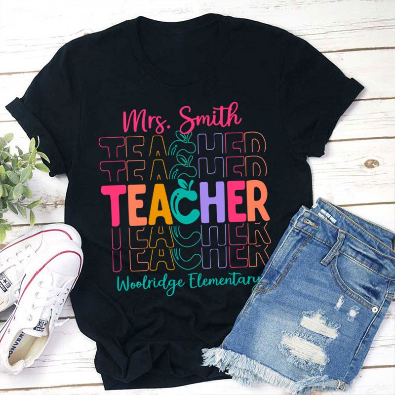 Personalized Colorful Apple Teacher T-Shirt Sale-Teachersgram
