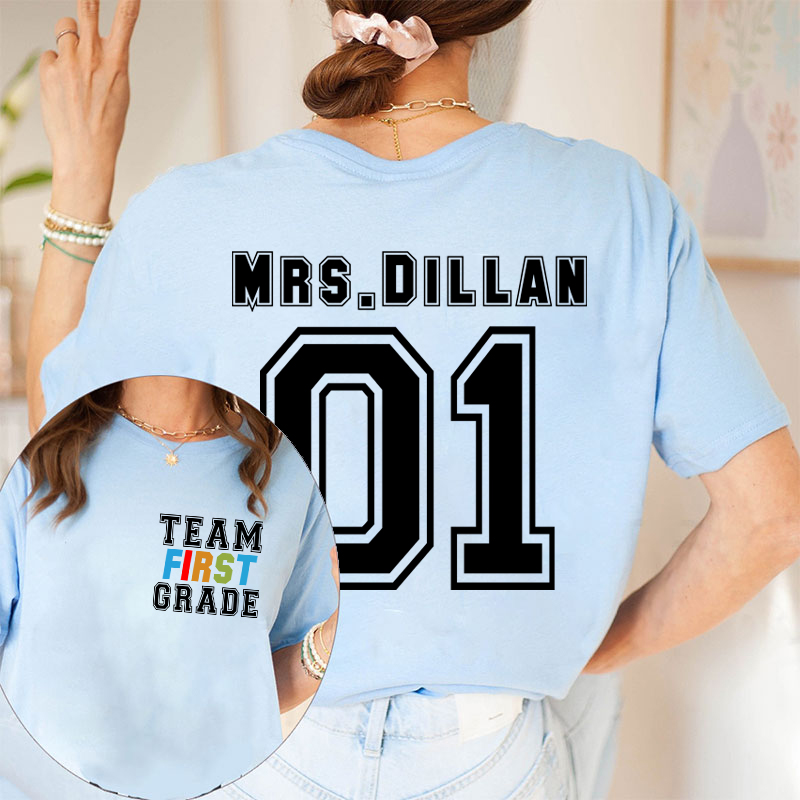 Personalized Retro Team Grade Teacher Two Sided T-Shirt
