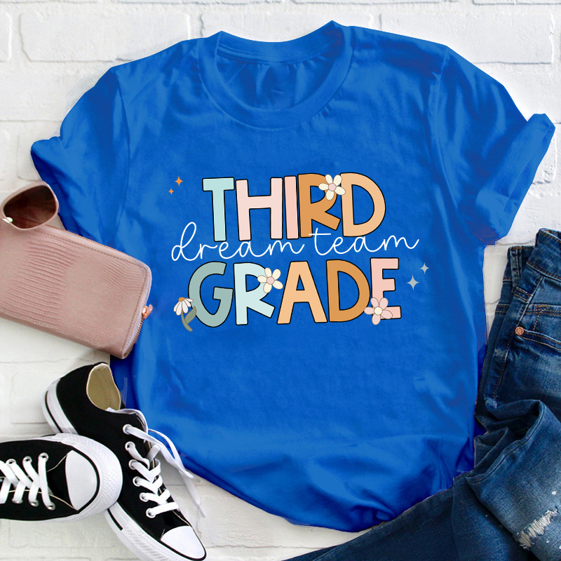 Personalized Grade Colorful Flowers Teacher T-Shirt