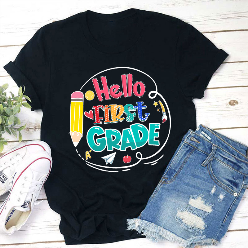 Personalized Hello Back to School Grade Teacher T-Shirt