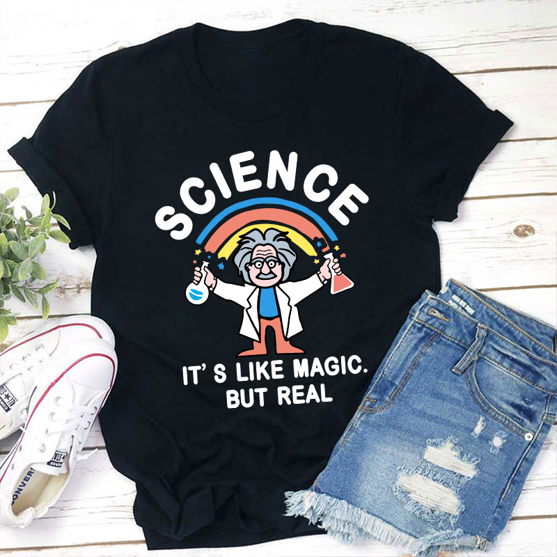 Rainbow Science It's Like Magic But Real Vintage Teacher T-Shirt
