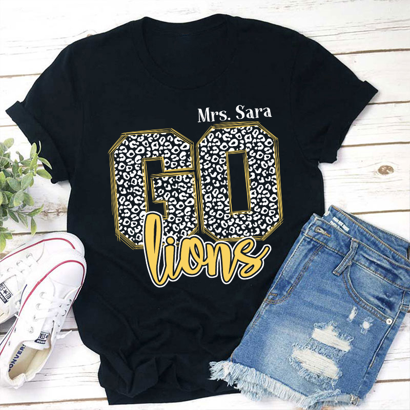 Personalized Colorful Leopard Mascot Go Team Teacher T-Shirt