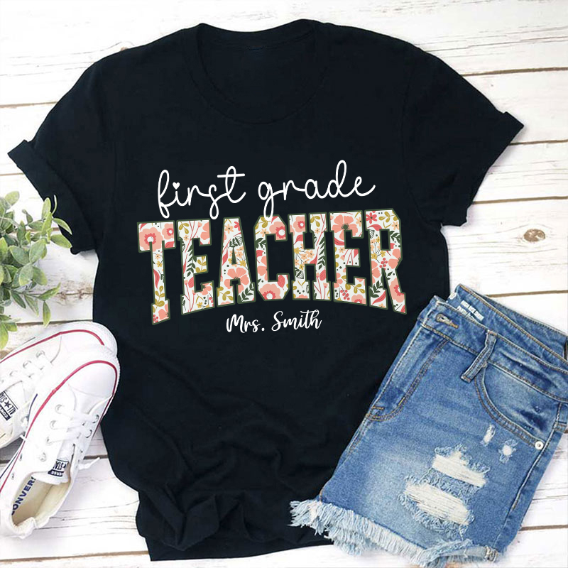Personalized Vintage Flower Teacher Name Position Teacher T-Shirt