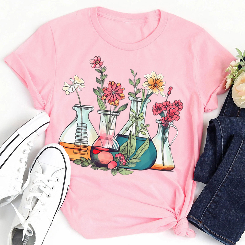 Floral Beakers Chemistry Lab Teacher T-Shirt