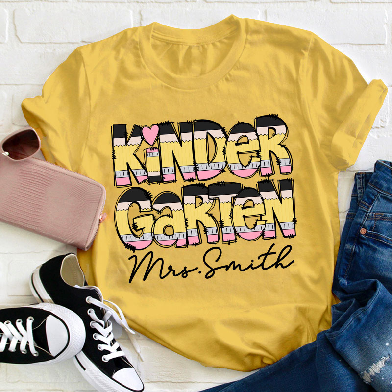 Personalized Creative Pencil Shape Design Letter Teacher T-Shirt
