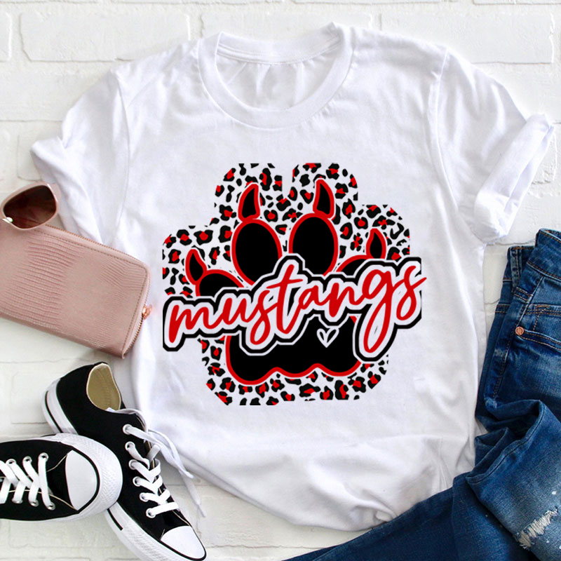 Personalized Leopard Print Stroke Mascot Icon Teacher T-Shirt
