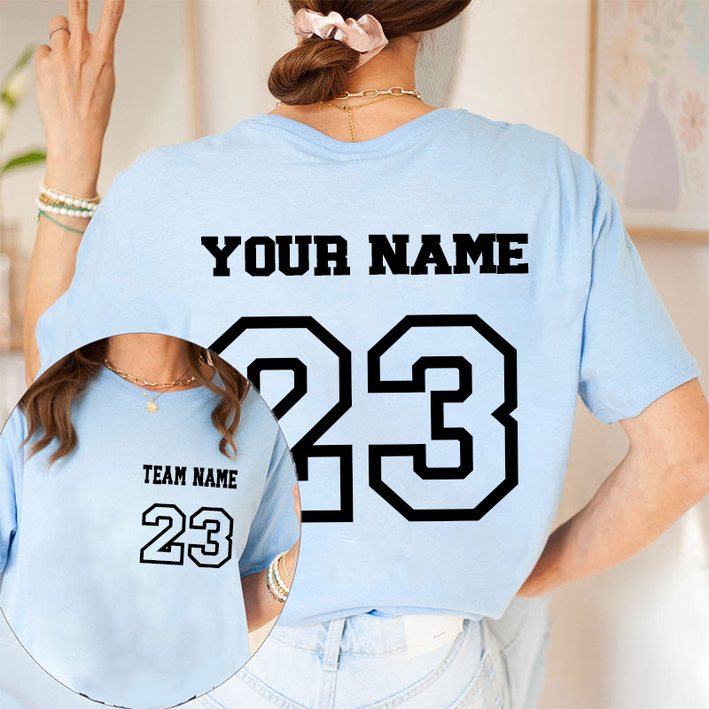 Personalized Name And Back Number Teacher Two Sided T-Shirt