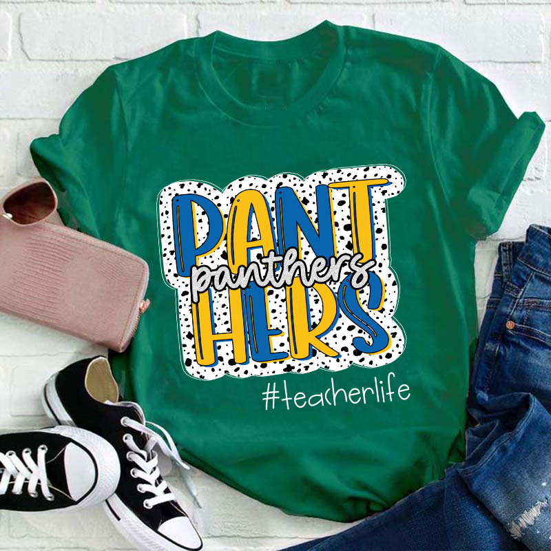 Personalized School Mascot Double Layer Design Leopard Print Teacher T-Shirt
