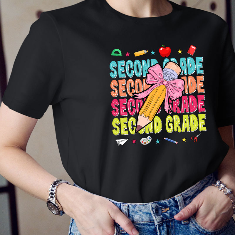 Personalized Class Bow Pencil Cute Icon Teacher T-Shirt