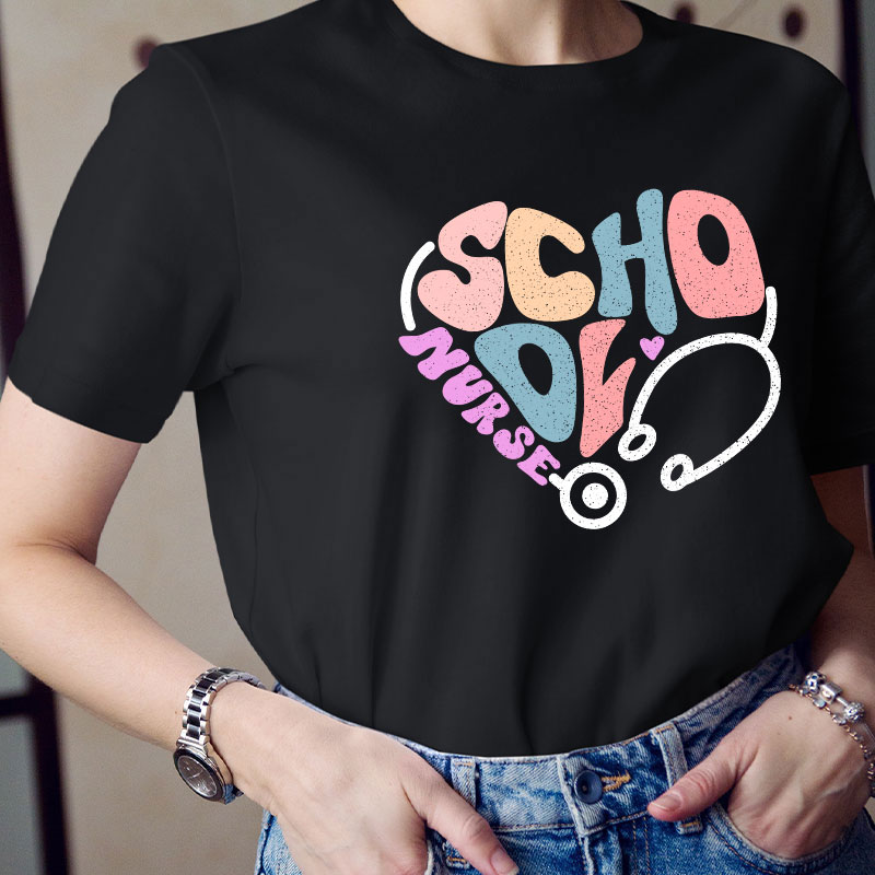 School Nurse Heart Stethoscope T-Shirt