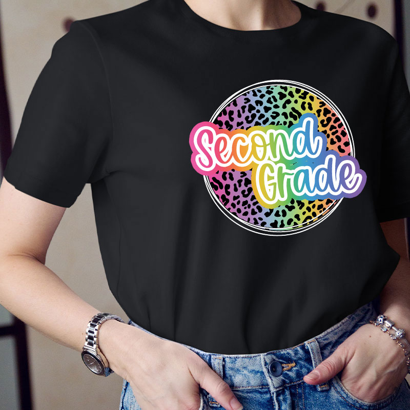 Personalized Text Gradient Leopard Print Teacher T-Shirt