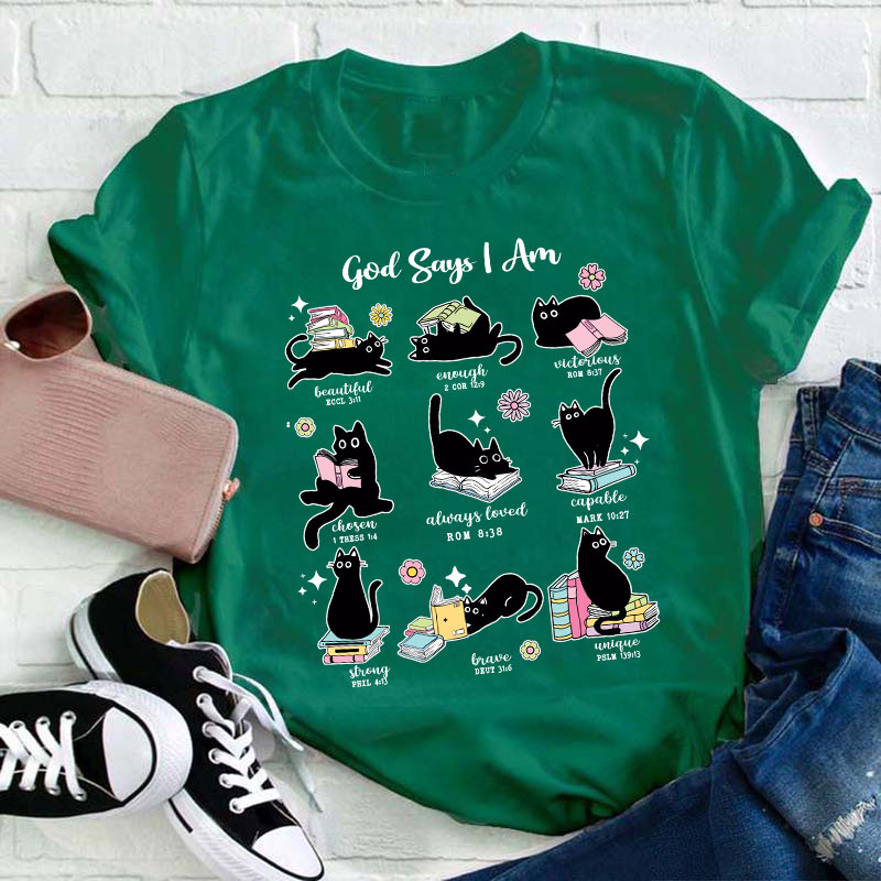 Cute Cat God Says I Am Teacher T-Shirt