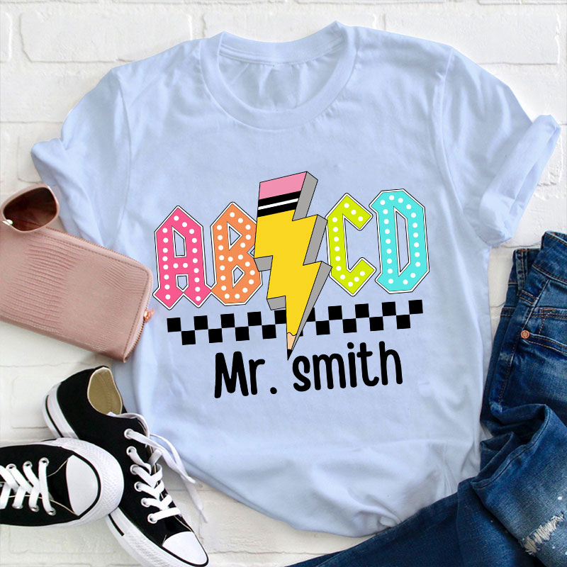 Personalized Teacher's Name Lightning Pencil Icon Teacher T-Shirt