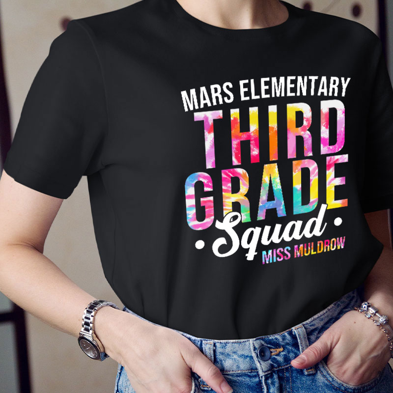 Personalized Tie Dye Style Name And Grade Teacher T-Shirt
