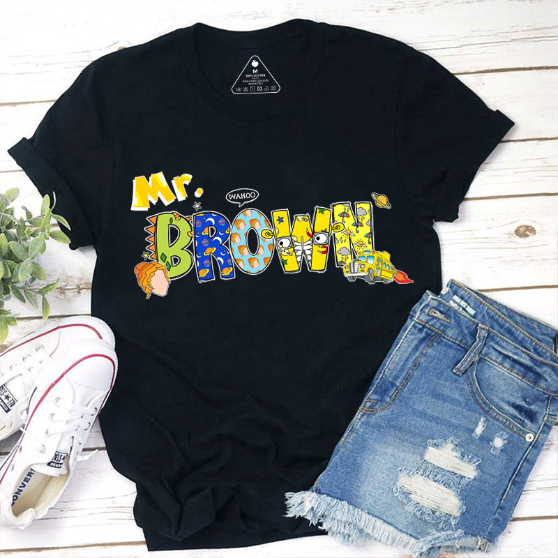 Personalized Name School Bus Teacher T-Shirt