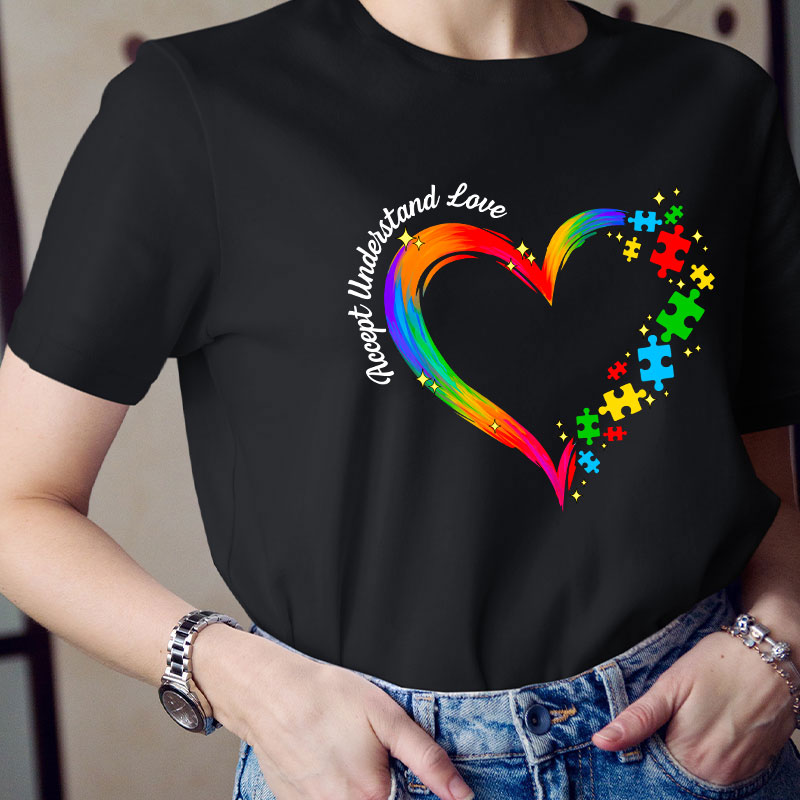 Rainbow Heart Accept Understand Love Teacher T-Shirt