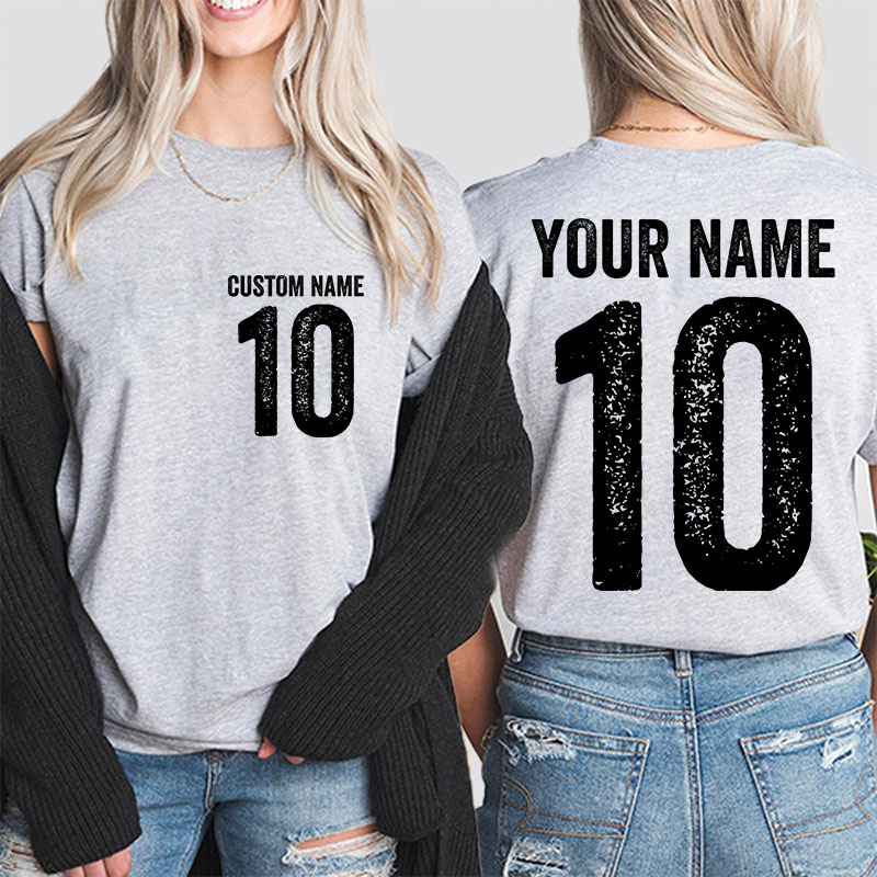 Personalized Name And Back Number Teacher Two Sided T-Shirt