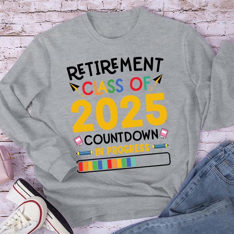 Personalized Countdown On Progress Retirement Teacher Long Sleeve T-Shirt