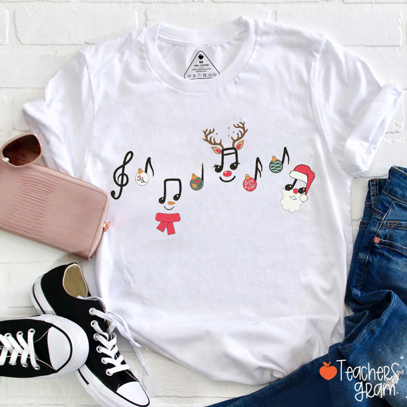 Santa Snowman Reindeer Music Notes Teacher T-Shirt
