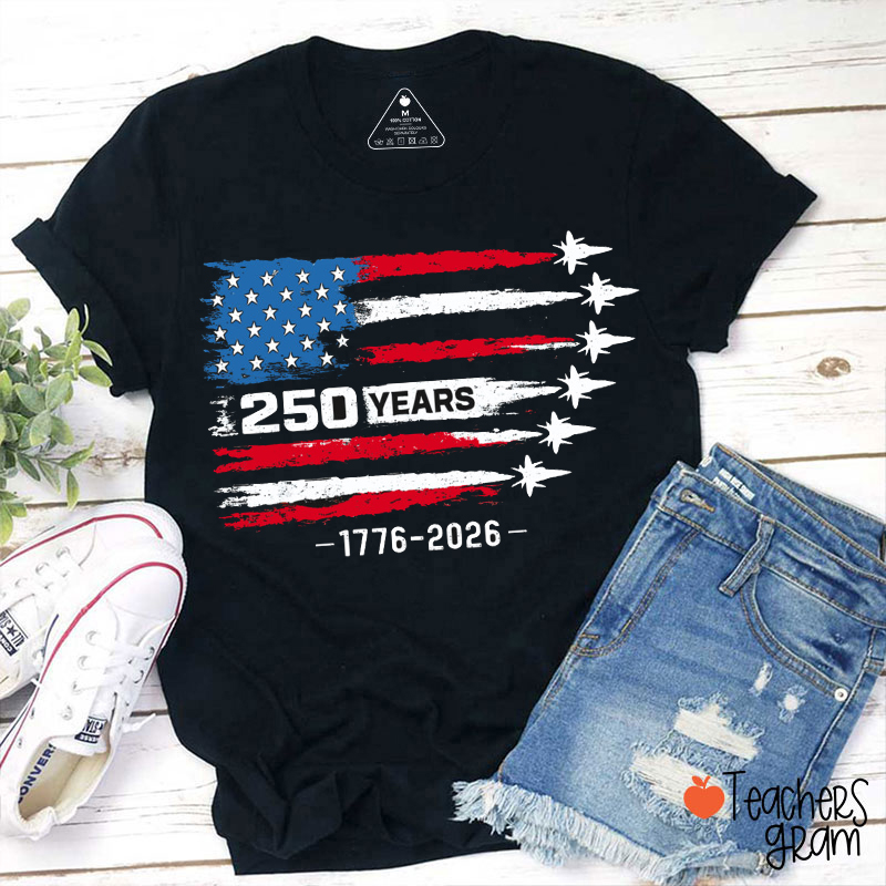 250 Anniversary USA Patriotic Fighter Jet Teacher T-Shirt