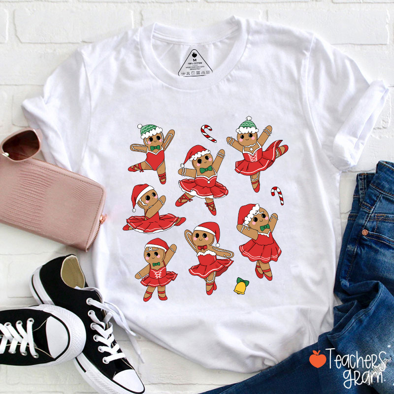 Dancing Gingerbread Christmas Teacher T-Shirt
